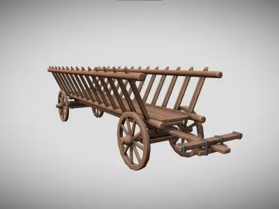 Wooden Cart Low-poly 3D model 21