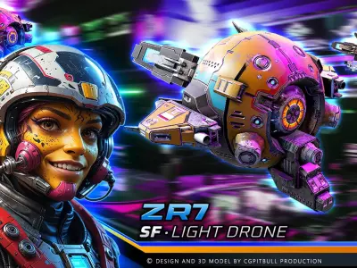 SF Light Drone ZR7 Low-poly 3D model