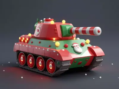 Christmas Candy Cane Tank 3D Model Festive War Toy Low-poly 3D model