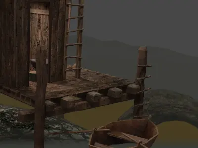 Old water cottage  obj blend gltf 3D model