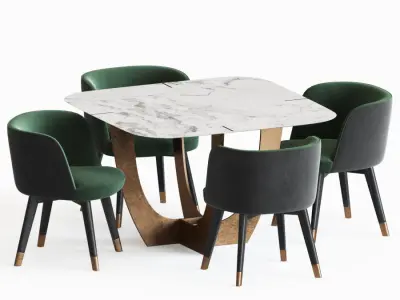 Dining Set table with four chairs and marble top 3D model get