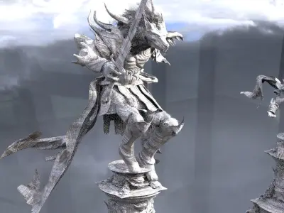 Werewolf Statue jumping with Stand 3D model