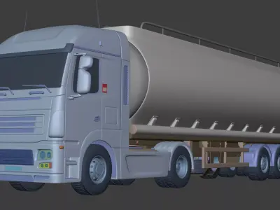 Generic Modern Semi Trailer Fuel Truck -- Oil Transport Tanker 3D model