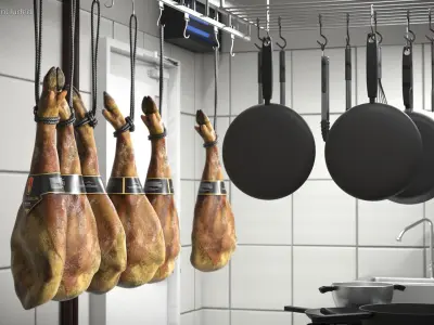 Jamonarium Curing Ham Legs Metal Rail 3D model