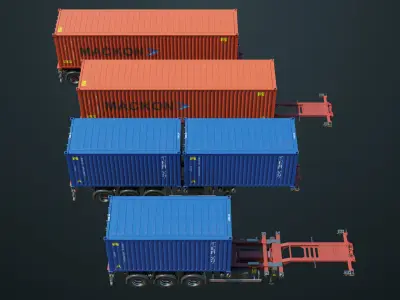 Container Carrier Trailer 02 All PBR Unity UE Textures 3D model