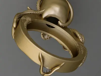 Antique Skull Octopus Tentacles Silver  Gents Signet Ring 3D print model