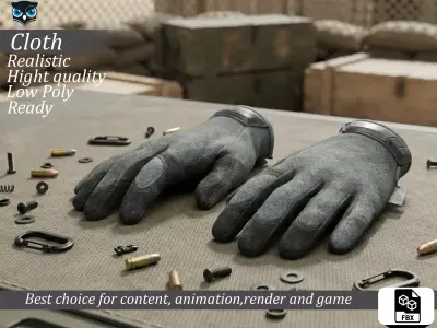 Grey Tactical Hard-Knuckle Combat Gloves Low-poly 3D model