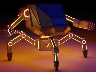 Low Poly Mech robot with neon lights Low-poly 3D model