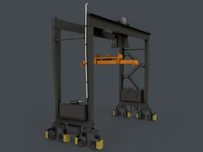 PBR Rubber Tyred Gantry Crane RTG V2 - Black Low-poly 3D model