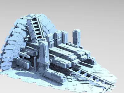 Sci-fi Alien Freighter Launcher 5 3D model