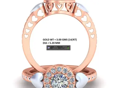 Heart Style Halo Set Unique Ring  3D print model