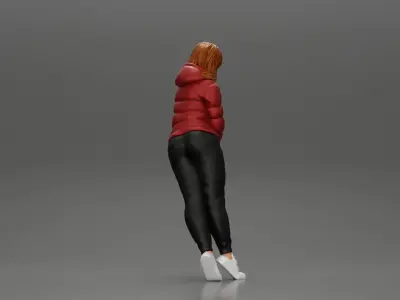 Asian girl in  jacket leaning with her hands on the car 3D print model