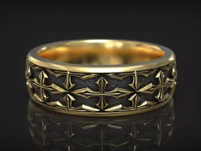 Medieval Gothic Cross Pattern Band Vintage Biker Ring 3D print model