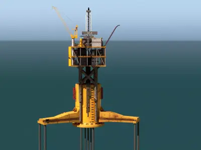 Old TPL Tension Leg Oil Platform Low-poly 3D model