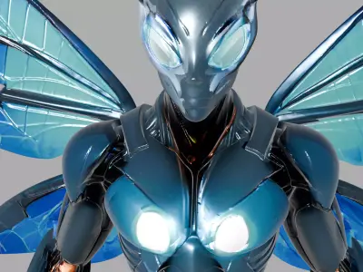 Blue Cyber Insectoid Humanoid Robot 3D model