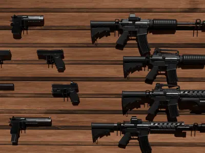 detail low poly weapon pack shotgun sniper m4 g19 dEgle Low-poly 3D model