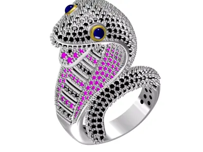 Antique Colorful Diamond Snake Hip Hop Ring 3D print model