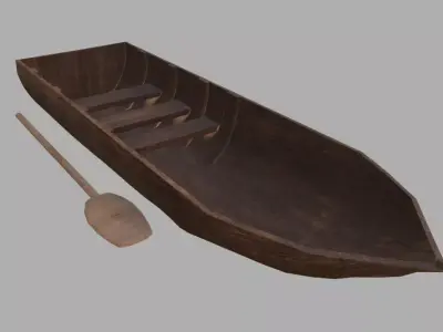 Low poly Wood boat Low-poly 3D model