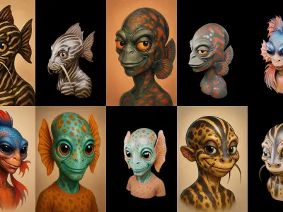 Head Fish bundle 10 pack 100 glb 3D model