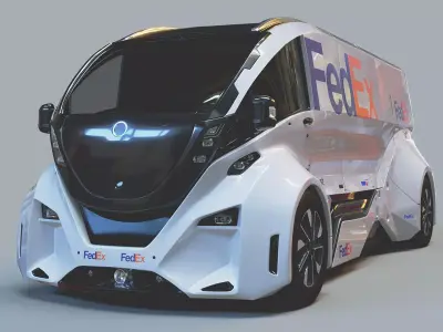 Scifi Car cyberpunk Van FedEx Low-poly 3D model