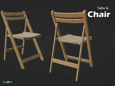 Army WW2 Field Table and chair Low-poly 3D model