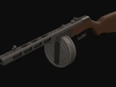 PPSH-41 Sub Machine Gun Low Poly Low-poly 3D model