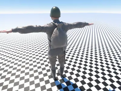 Soviet soldier WWIII Low-poly 3D model