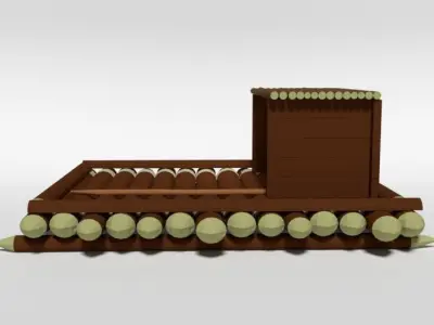 Low Poly Cartoon Wooden Raft Low-poly 3D model