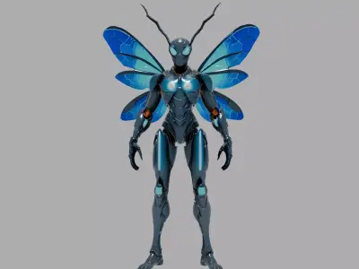 Blue Cyber Insectoid Humanoid Robot 3D model