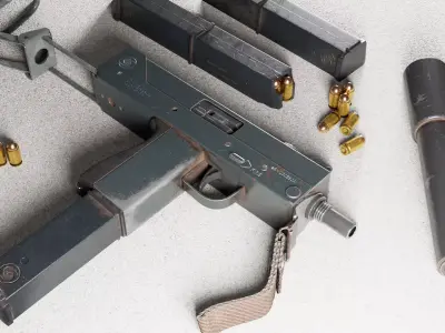  Ingram MAC-11 with plastic magazine and supressor Low-poly 3D model