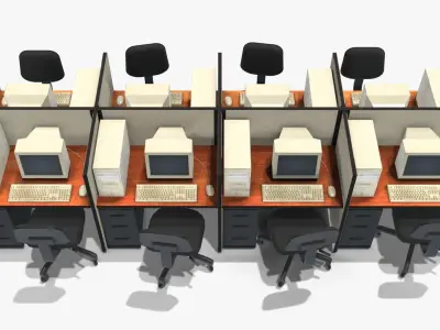 Office Computers  Low-poly 3D model