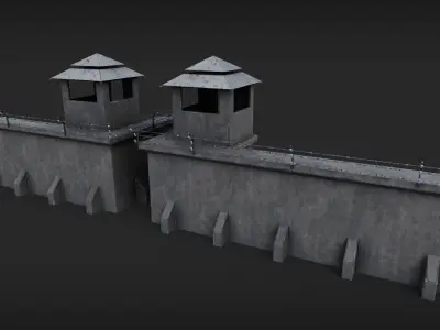 Modular Security Fence Structures Low-poly 3D model