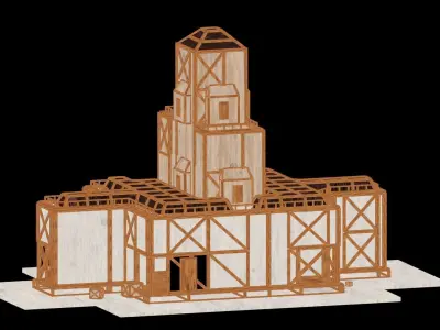 Medieval Low Poly Building  Castle Wooden Village Stone House 48 Low-poly 3D model