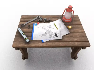 Low Poly Upgrade Table Crafting Workbench Game Ready Station Low-poly 3D model