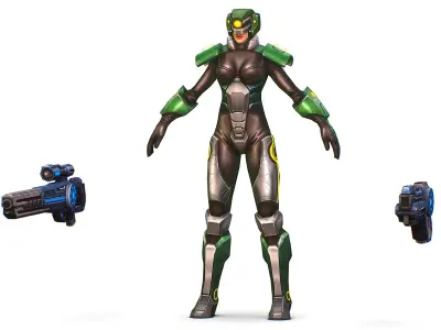 Cartoon Sci-Fi Cyborg Drone Sniper Soldier Low-poly 3D model 2
