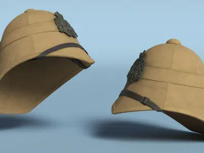 Used Victorian British Army Helmet Beige 24th Regiment Badge 3D model