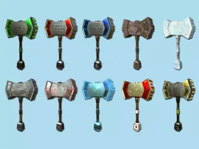 10 Medieval War Hammer Collection - Fantasy Weaponry 3D Model Pack