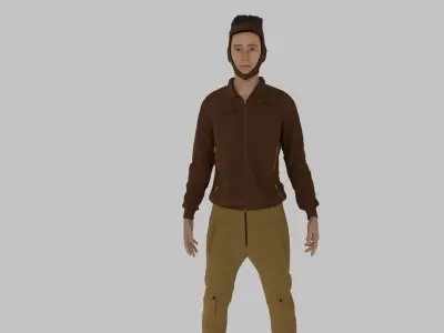 Fighter Pilot WW2 Low-poly 3D model