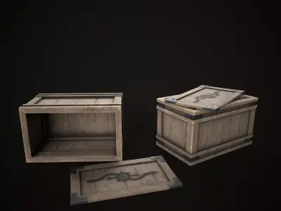 Game Ready Wooden Crate with Lid Low-poly 3D model