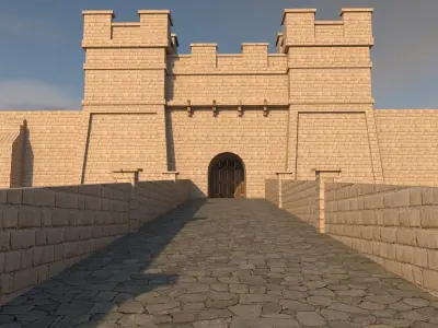Castle with bridge over water 3D model