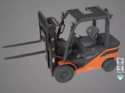 Forklift Truck03 Orange All PBR Unity UE Textures Low-poly 3D model