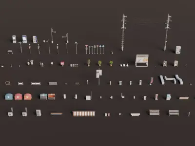 Asian Props Low-poly 3D model