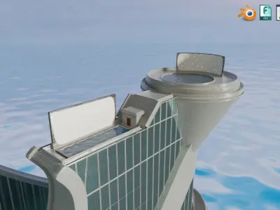 Stylized Dynamic Twin Tower Futuristic Building 3D model
