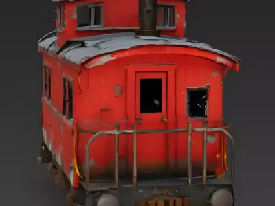 Wrecked Post-Apocalyptic Caboose 3d model Low-poly 3D model