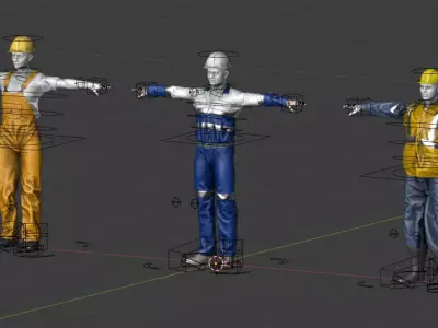 Factory Workers Pack of 3 RIGGED  3D model