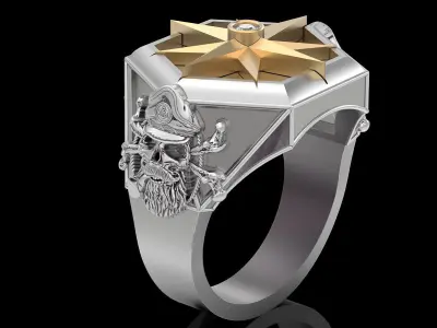 Pirate compass ring silver gold printable jewelry 3D model 3D print model