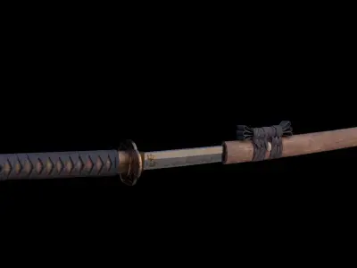 Katana samurai sword Low-poly 3D model 14