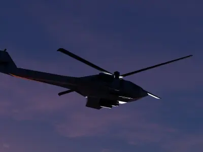 helicopter low poly game ready in sky at dusk Low-poly 3D model