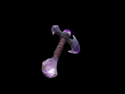 Crystal Axe With A Rough Stone Holding A Huge Magical Purple Orb 3D model