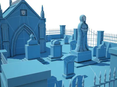 Medieval Cemetery Low-poly 3D model